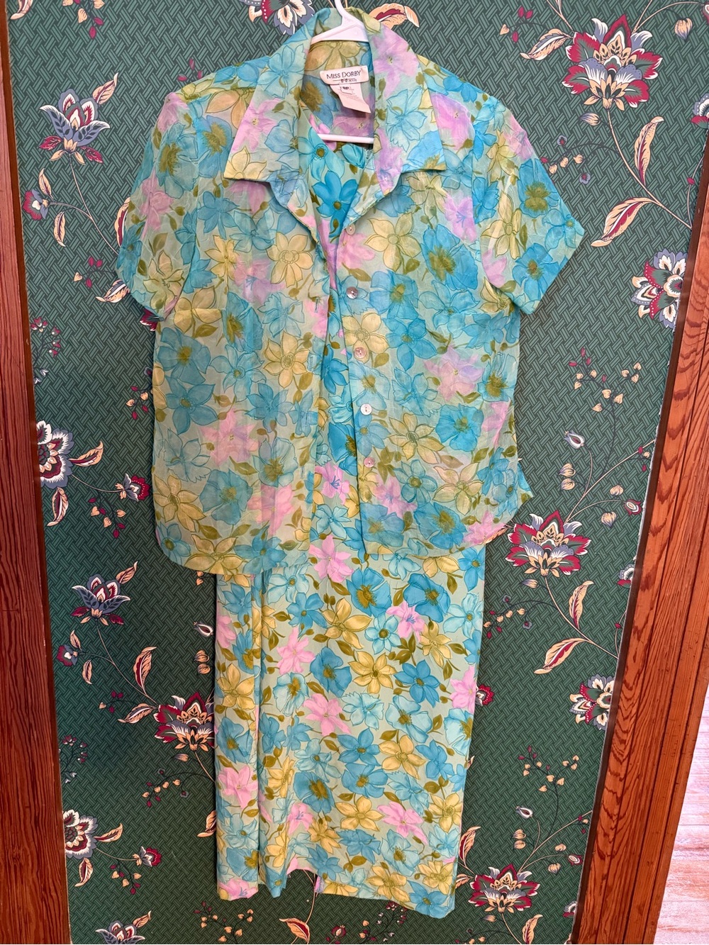 Miss Dorby Vintage Floral Two-Piece Dress Set in Aqua, Yellow & Pink